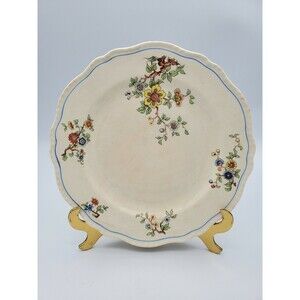 Vintage Steubenville Ivory Scalloped & Beaded 9" Plate Floral Pattern BEAUTIFUL